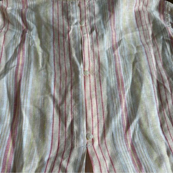 CHICOS No Iron 100% Linen Button Shirt Size 2 (US 12) Pink Striped Back Button - Picture 10 of 10